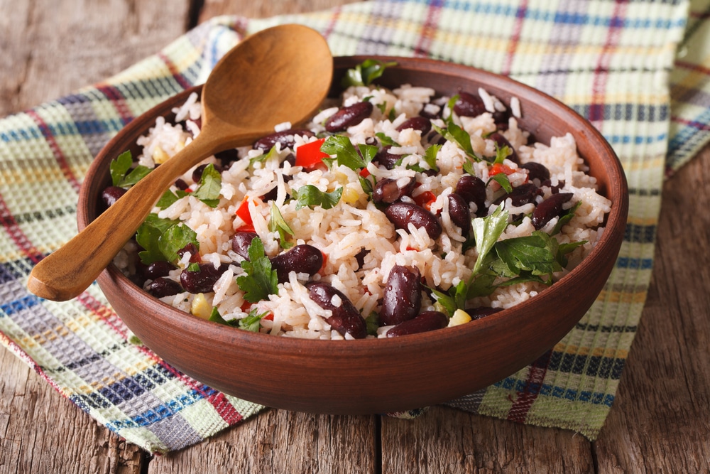 Healthy Food: Rice With Red Beans In A Bowl Close up