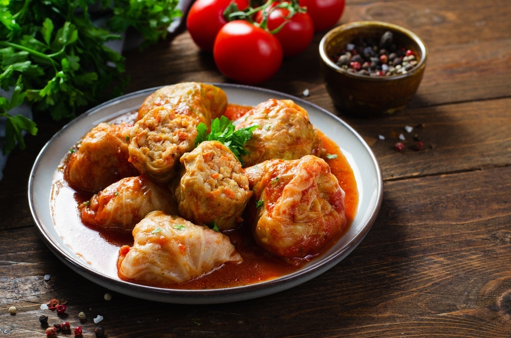 A view of vegetarian cabbage rolls