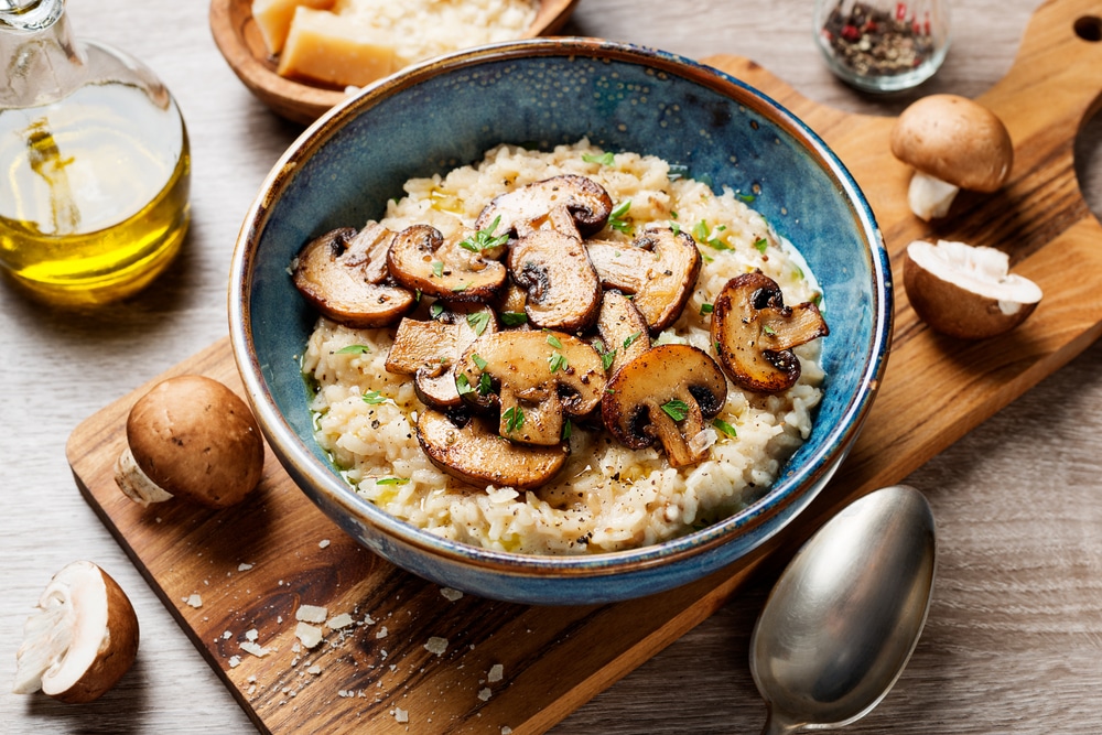 A view of an italian mushroom risotto