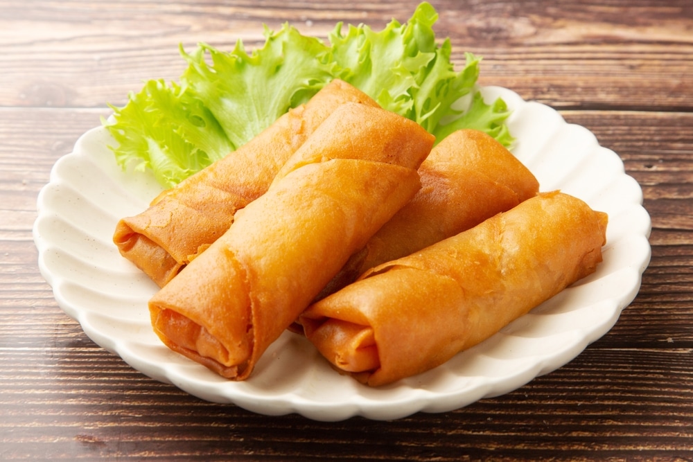 A view of fried veggie egg rolls