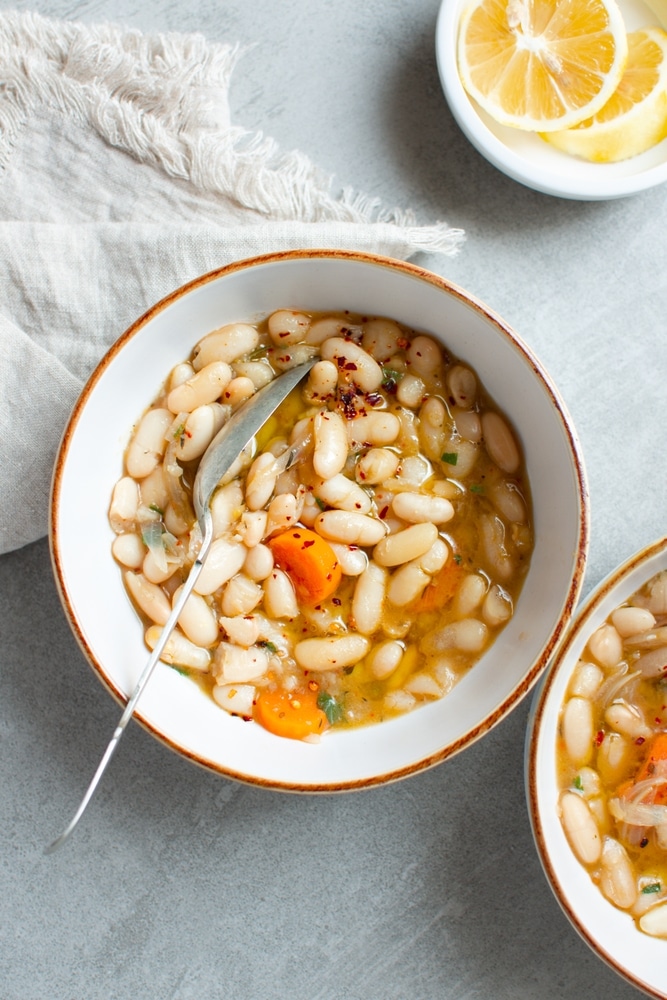 An overhead view of the italian bean soup