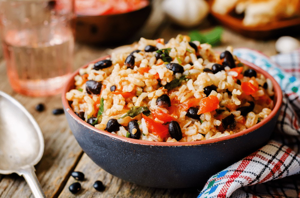 Mexican tomato black beans rice with cilantro