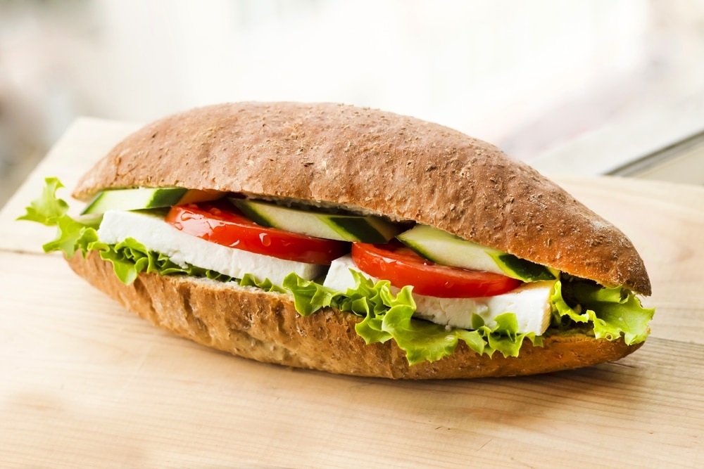 A view of a veggie feta cheese sandwich