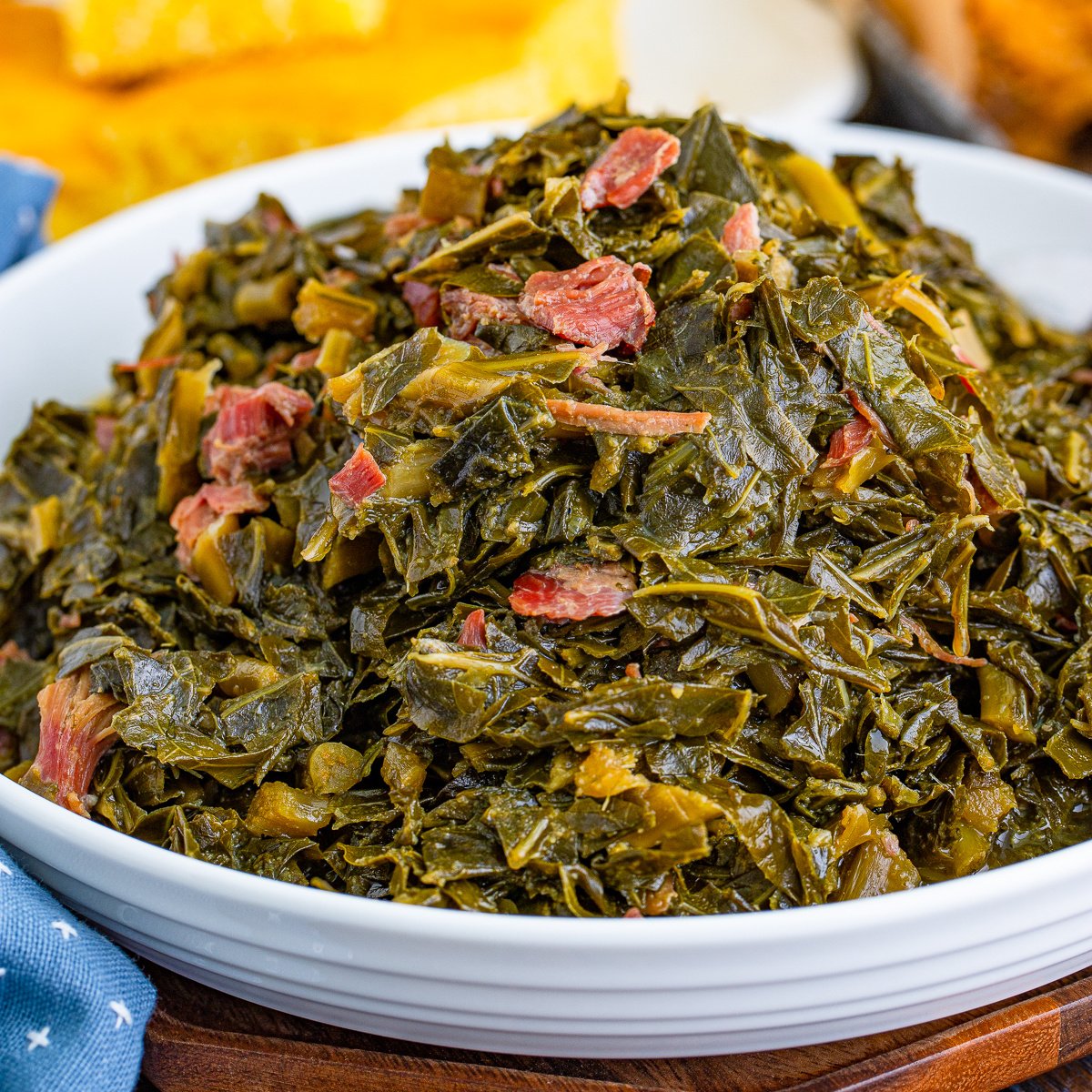 A view of collard greens plated out