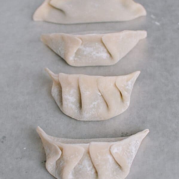 A view of raw folded dumplings