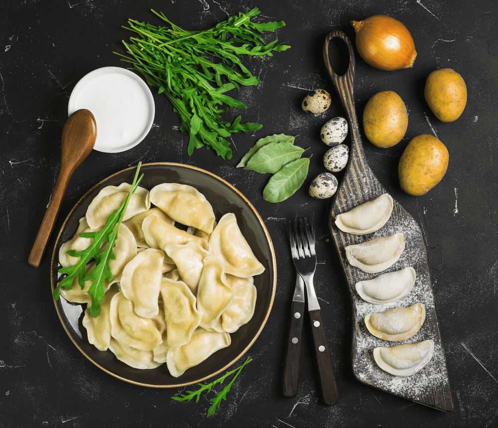 An overhead view of vegetarian dumplings