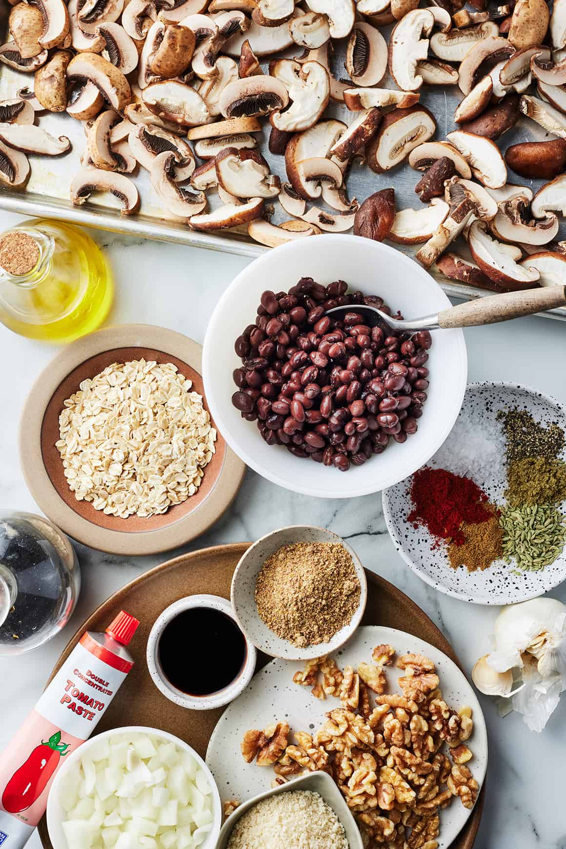 A top view of ingredients of vegan meatballs