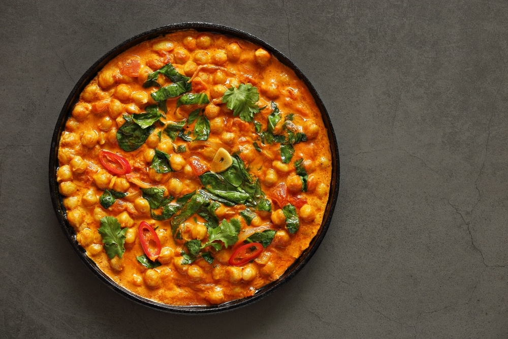 A top view of a chickpea curry