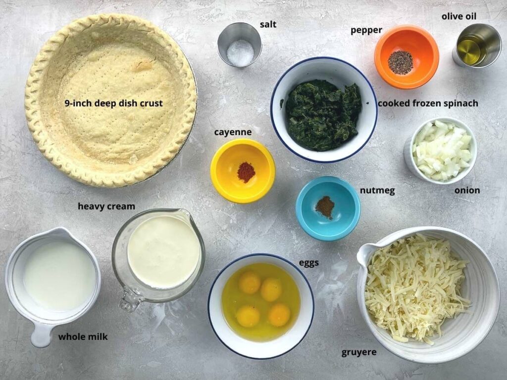 A top view of the ingredients for veggie quiche recipe