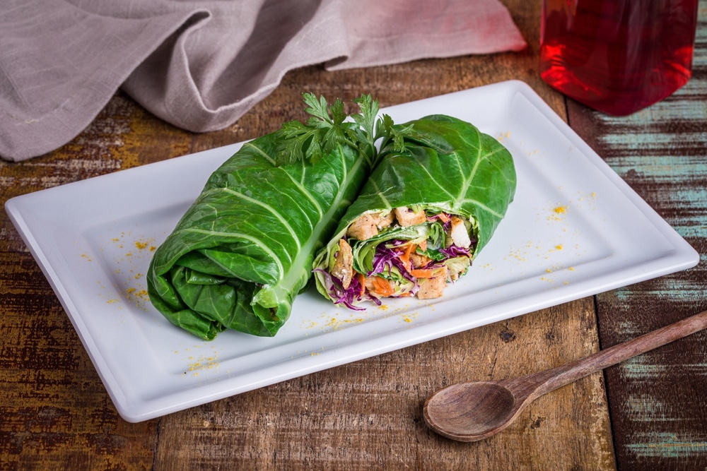 A view of collard greens wrapped