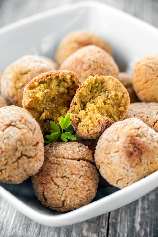 A view of some vegan meatballs