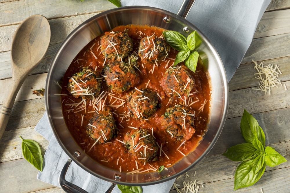 An overhead view of vegetarian meatballs