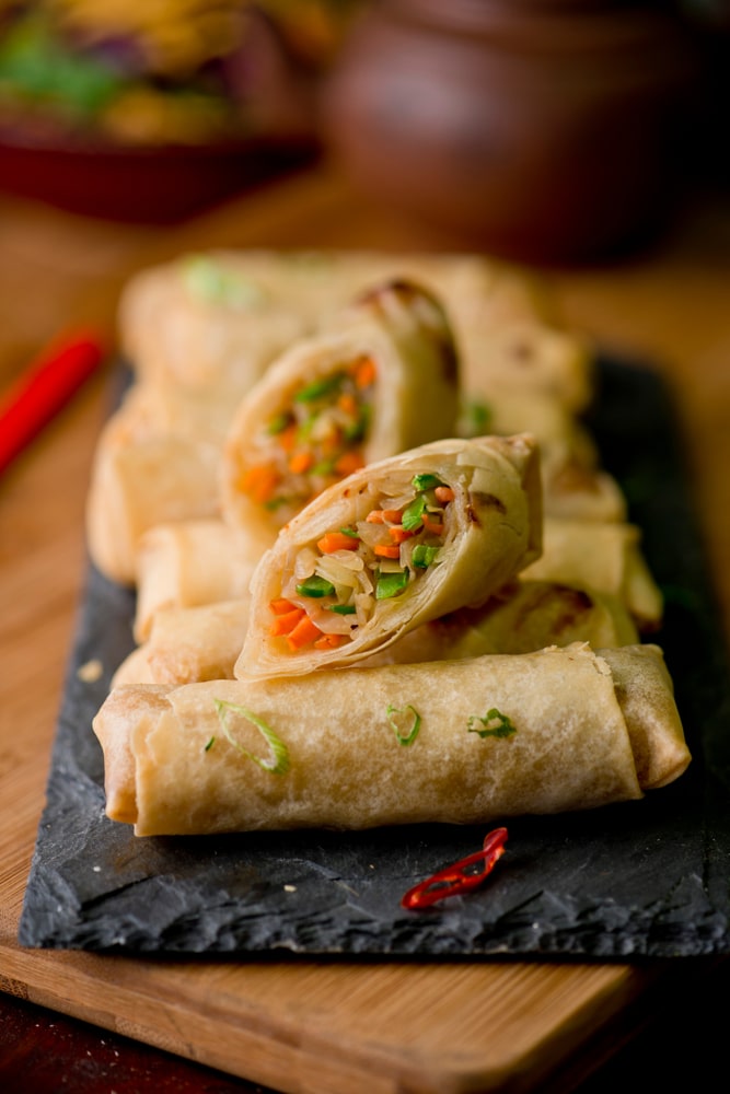 A view of veggie spring rolls