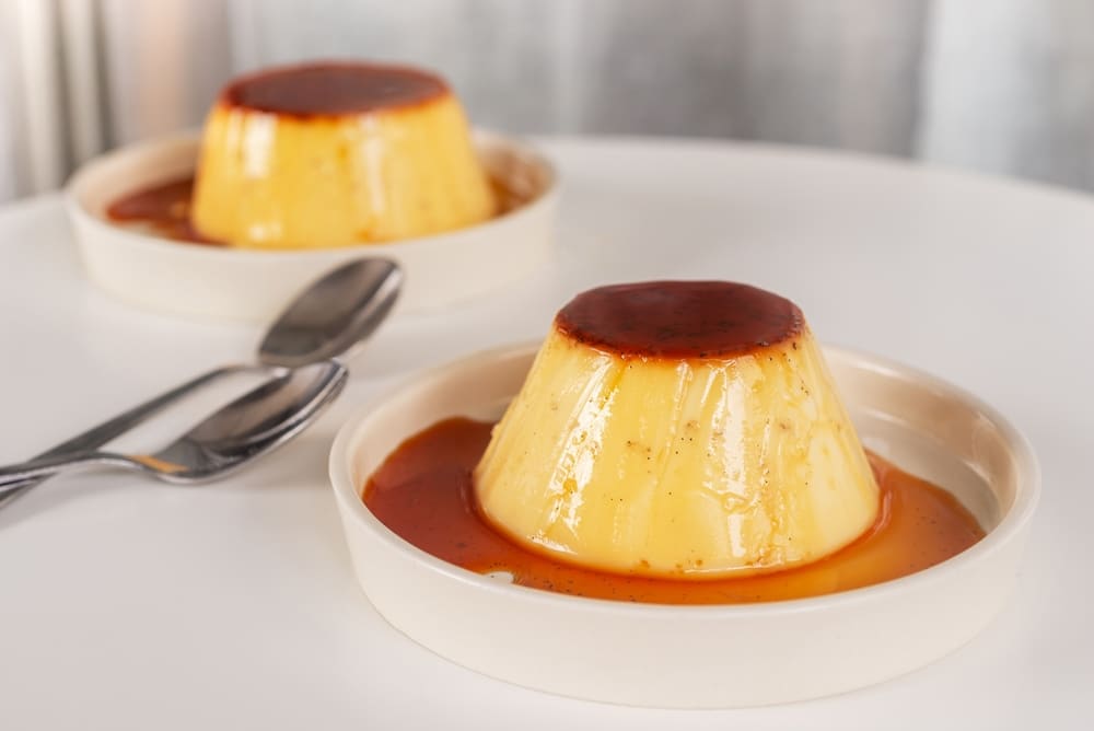 A view of a vegan flan dished out